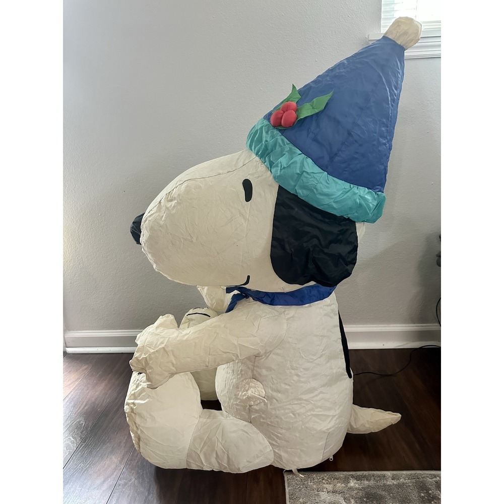 Rare Gemmy 3 Ft Snoopy Peanuts Airblown Inflatable W/ Blue Scarf & Hat Christmas - Picture 12 of 16